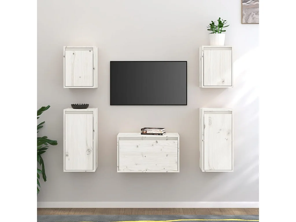 Meubles TV | Bancs TV | Armoires TV 5 pcs Blanc Bois massif de pin