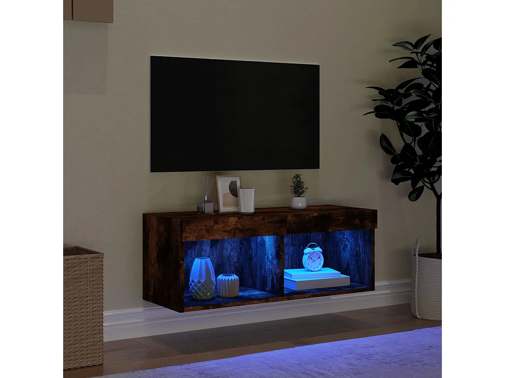 Mueble para TV  | Gabinete de TV |  Mueble de salón con luces LED roble ahumado 80x30x30 cm