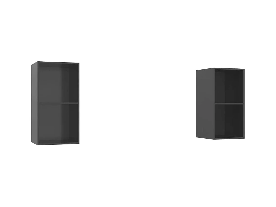 Muebles de salón | Gabinetes de TV |  Muebles de TV de pared 2 pzas madera ingeniería gris brillo