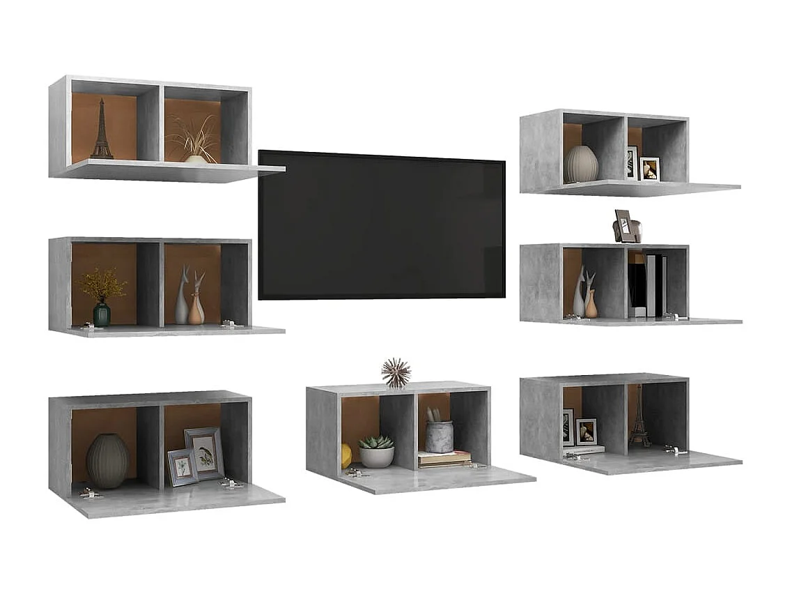 Meubles TV | Bancs TV | Armoires TV 7 pcs Gris béton 30,5x30x60 cm Bois d'ingénierie