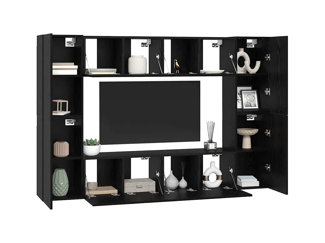Conjunto de Mueble de TV | Mueble de salón 8 pcs Roble negro 60 x 30 x 30 cm