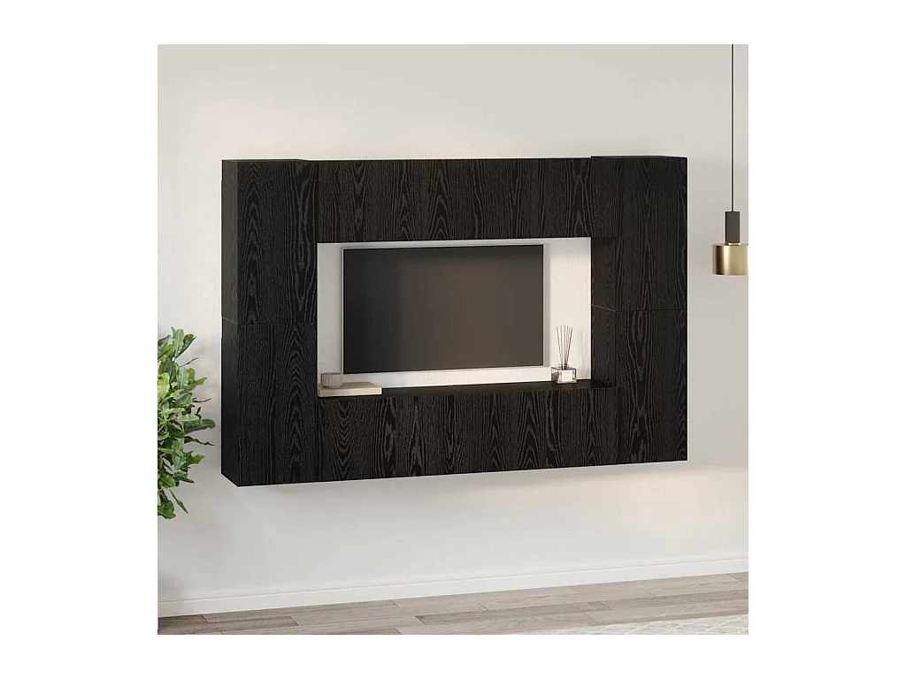 Conjunto de Mueble de TV | Mueble de salón 8 pcs Roble negro 60 x 30 x 30 cm