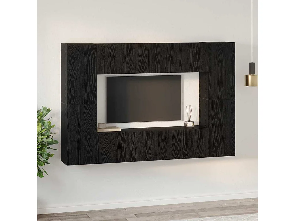 Conjunto de Mueble de TV | Mueble de salón 8 pcs Roble negro 60 x 30 x 30 cm