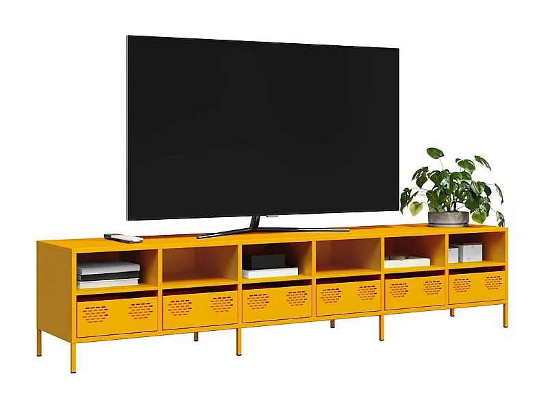 Meuble TV | Banc TV | Armoire TV jaune moutarde 202x39x43,5 cm acier laminé à froid