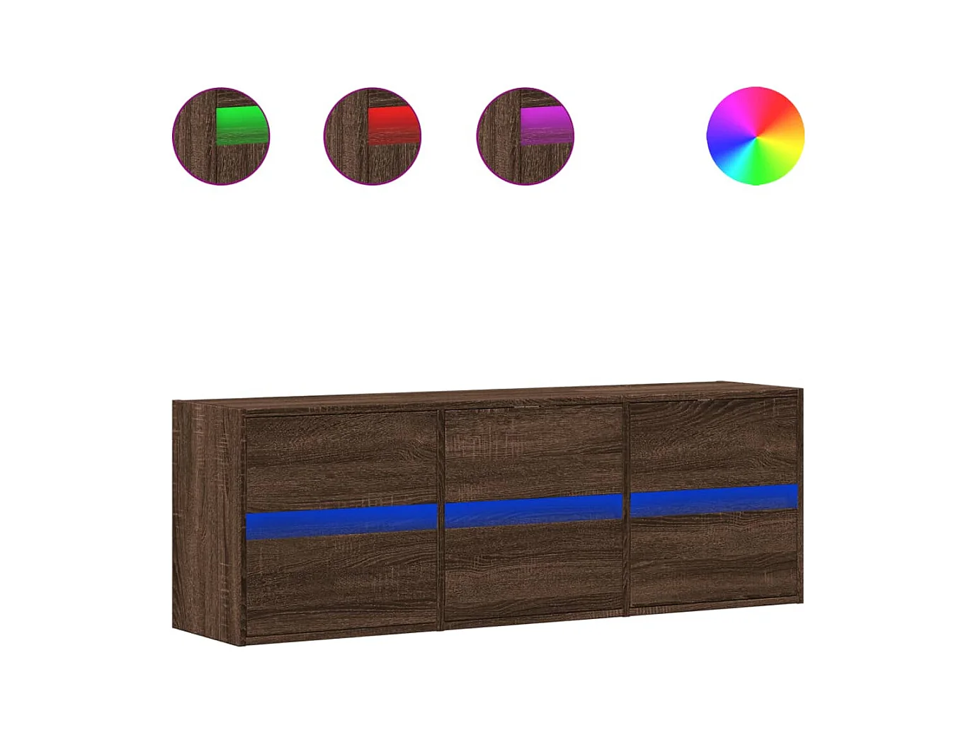 Mueble de TV | Mueble de salón de pared con luces LED marrón roble 130x31x45 cm