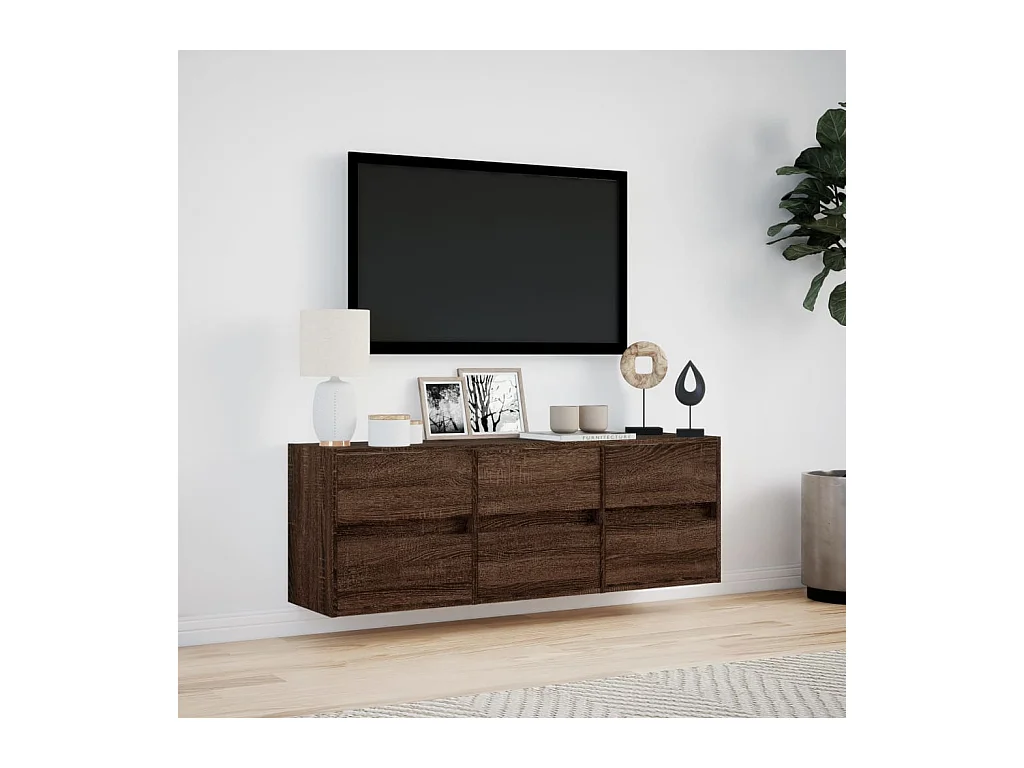 Mueble de TV | Mueble de salón de pared con luces LED marrón roble 130x31x45 cm