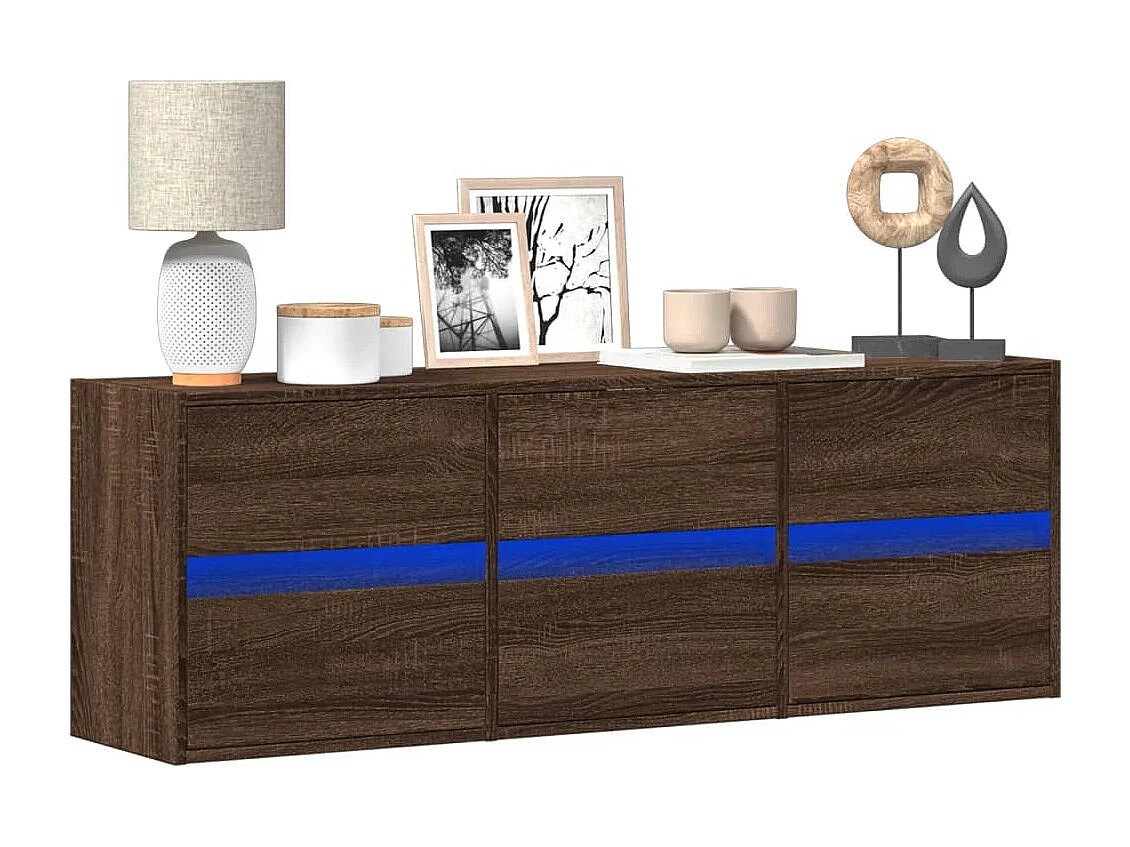 Meuble TV | Banc TV | Armoire TV mural avec lumières LED chêne marron 130x31x45 cm