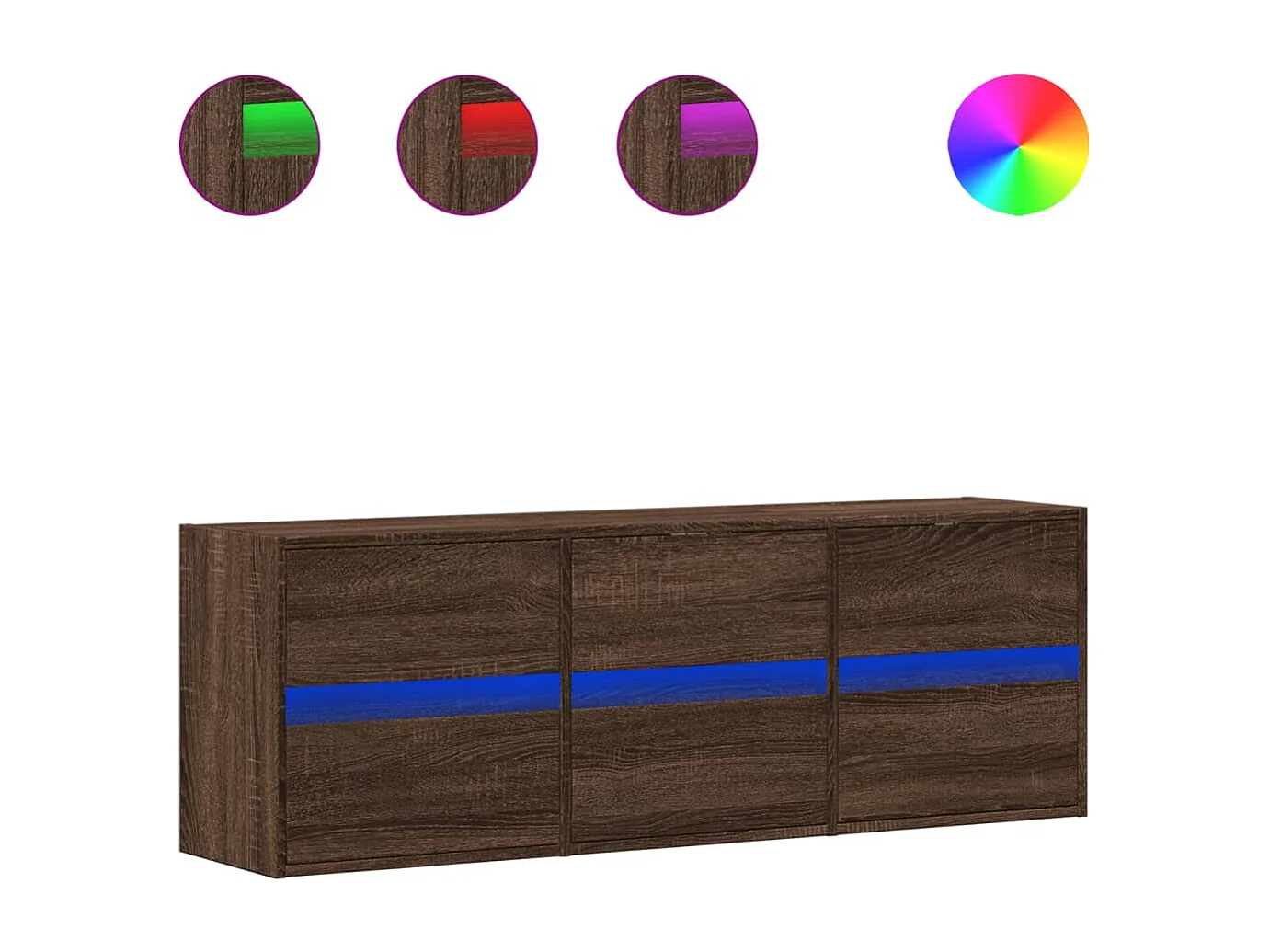 Meuble TV | Banc TV | Armoire TV mural avec lumières LED chêne marron 130x31x45 cm