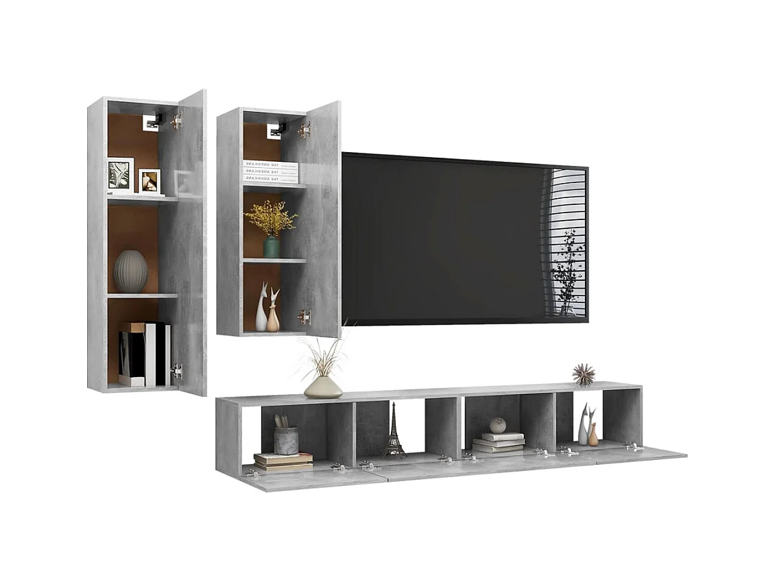 Set muebles de salón TV | Gabinetes de TV |  Muebles de TV 4 pzas madera ingeniería gris hormigón