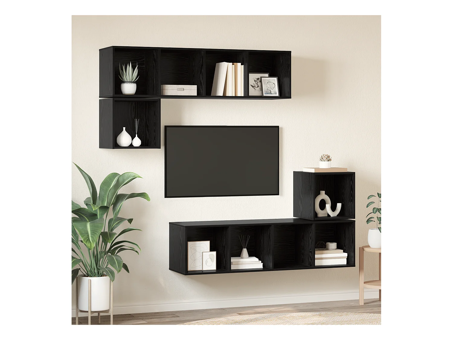 Set mobile TV | Armadietto TV 4 pcs Rovere nero 37 x 37 x 142.5 cm