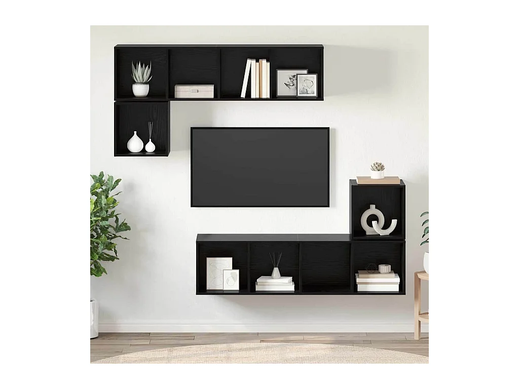 Set mobile TV | Armadietto TV 4 pcs Rovere nero 37 x 37 x 142.5 cm