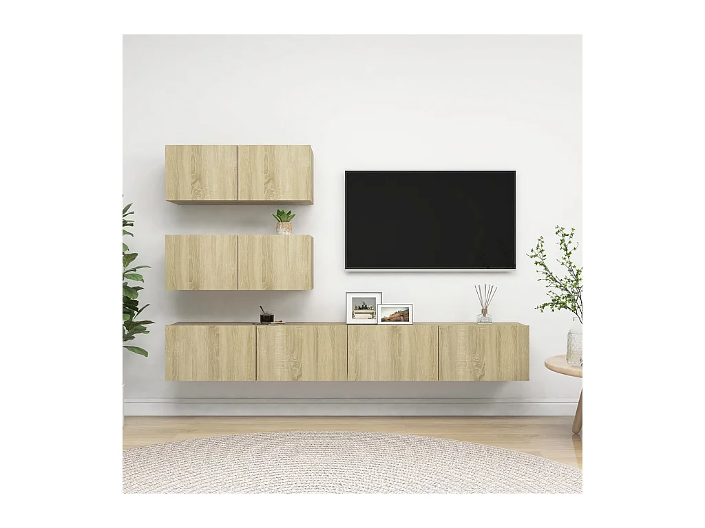 Juego de muebles de salón | Gabinetes de TV |  Muebles de TV 4 piezas roble Sonoma