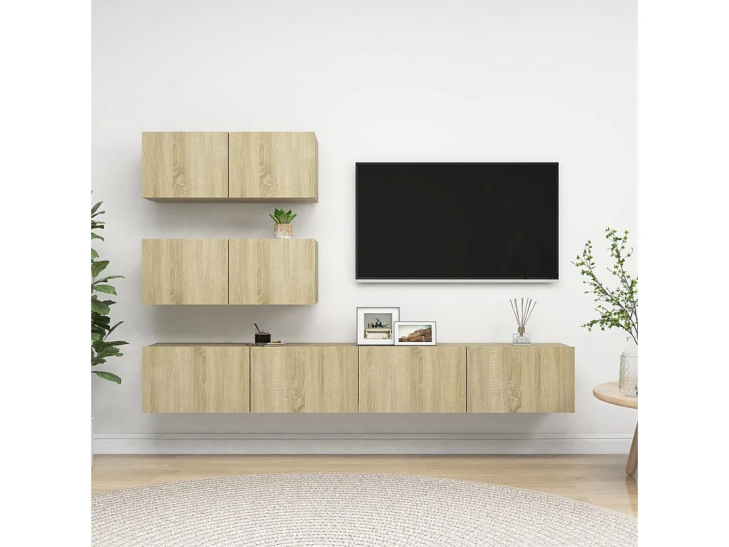 Ensemble de meuble TV | Banc TV | Armoire TV 4 pcs Chêne sonoma Bois d'ingénierie