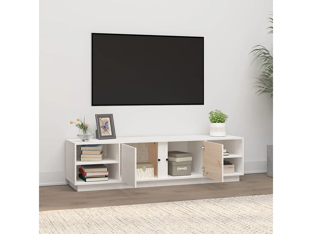 Meuble TV | Banc TV | Armoire TV Blanc 156x40x40 cm Bois de pin massif