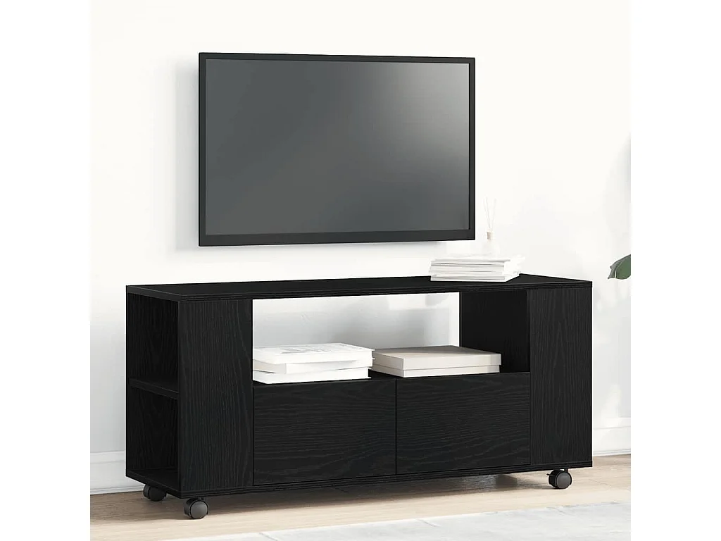 Tv-meubel | Tv-Bank | TV-kastwielen 102x34,5x43 cm spaanplaat zwart eikenkleurig