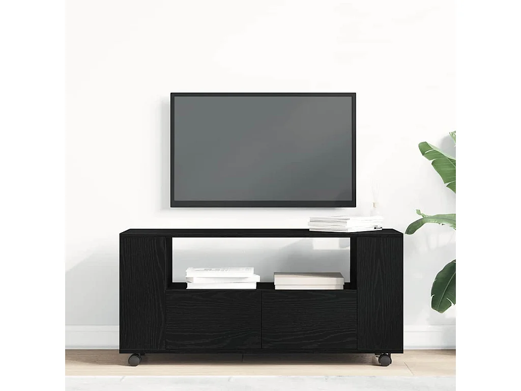 Tv-meubel | Tv-Bank | TV-kastwielen 102x34,5x43 cm spaanplaat zwart eikenkleurig
