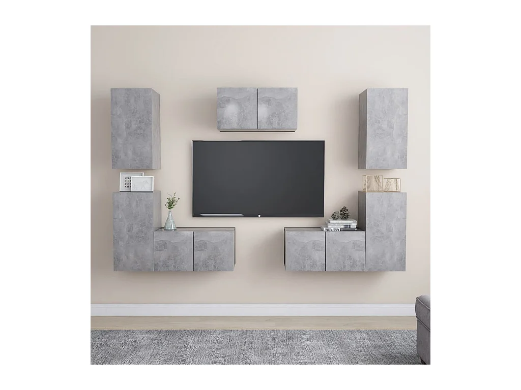 Juego de muebles de salón | Gabinetes de TV |  Muebles de TV 7 piezas gris hormigón