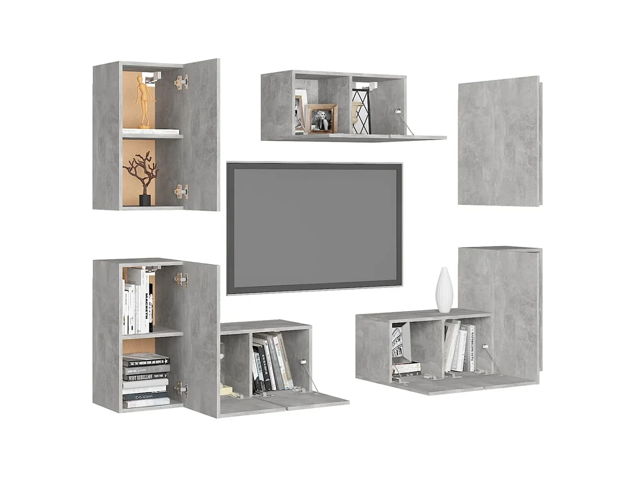 Juego de muebles de salón | Gabinetes de TV |  Muebles de TV 7 piezas gris hormigón