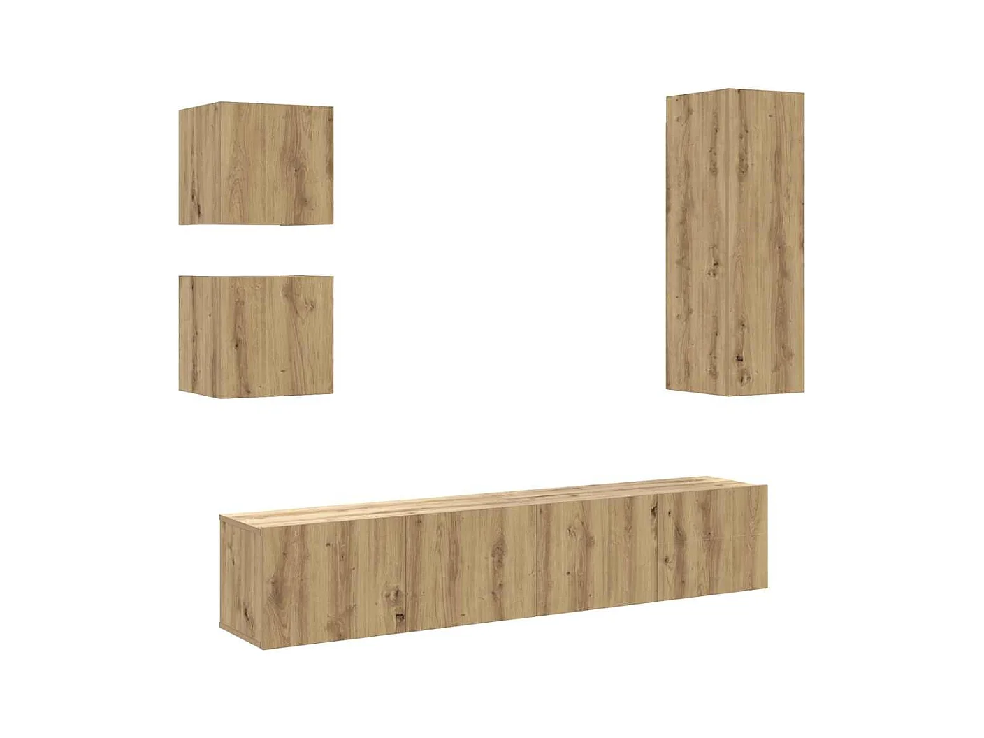 5-delig Tv-meubelset | Tv-Bank | TV-kast wandmontage bewerkt hout artisanaal eiken