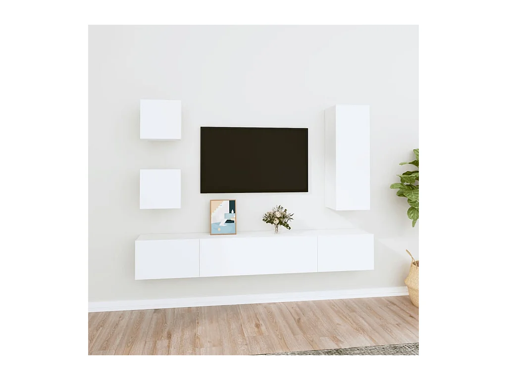 Ensemble de meubles TV | Bancs TV | Armoires TV 5 pcs Blanc Bois d'ingénierie