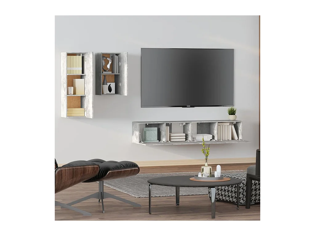 Set de muebles de TV | Gabinetes de TV |  Muebles de salón 4 pzas madera contrachapada gris hormigón