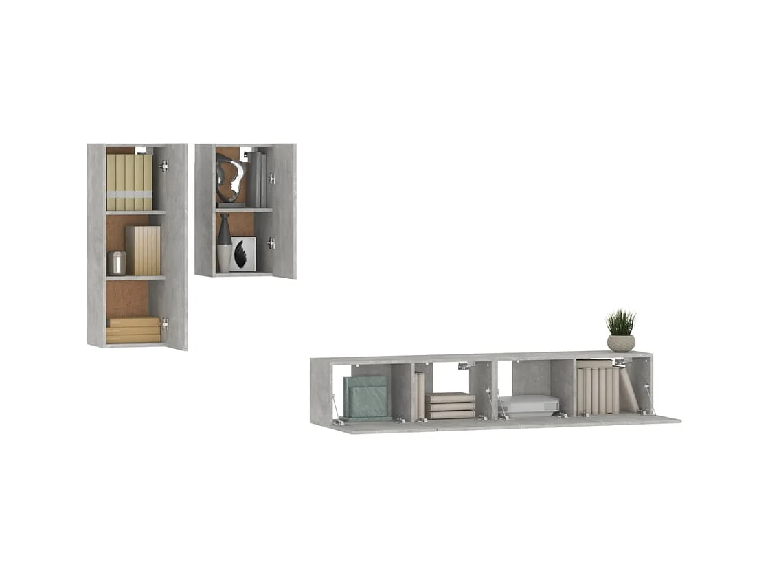 Set de muebles de TV | Gabinetes de TV |  Muebles de salón 4 pzas madera contrachapada gris hormigón