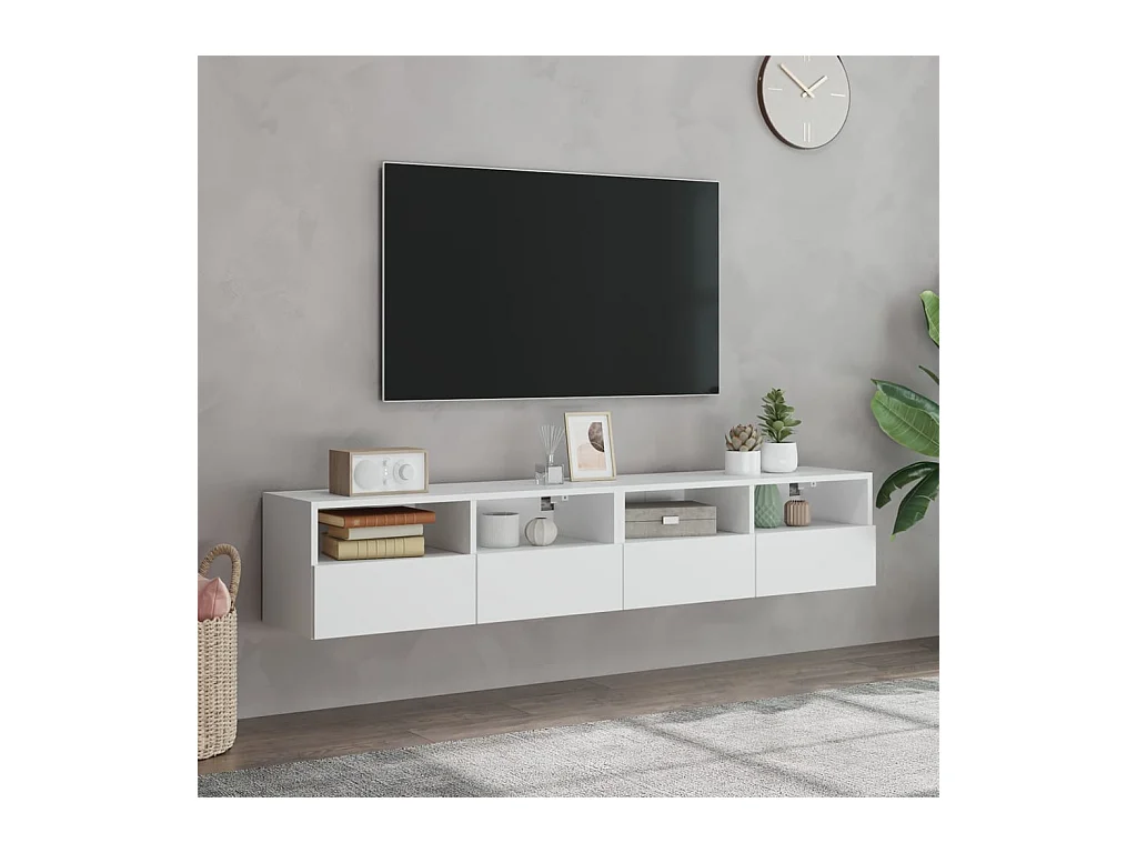Muebles de pared TV | Gabinetes de TV |  Muebles de salón 2 uds madera ingeniería blanco 80x30x30 cm