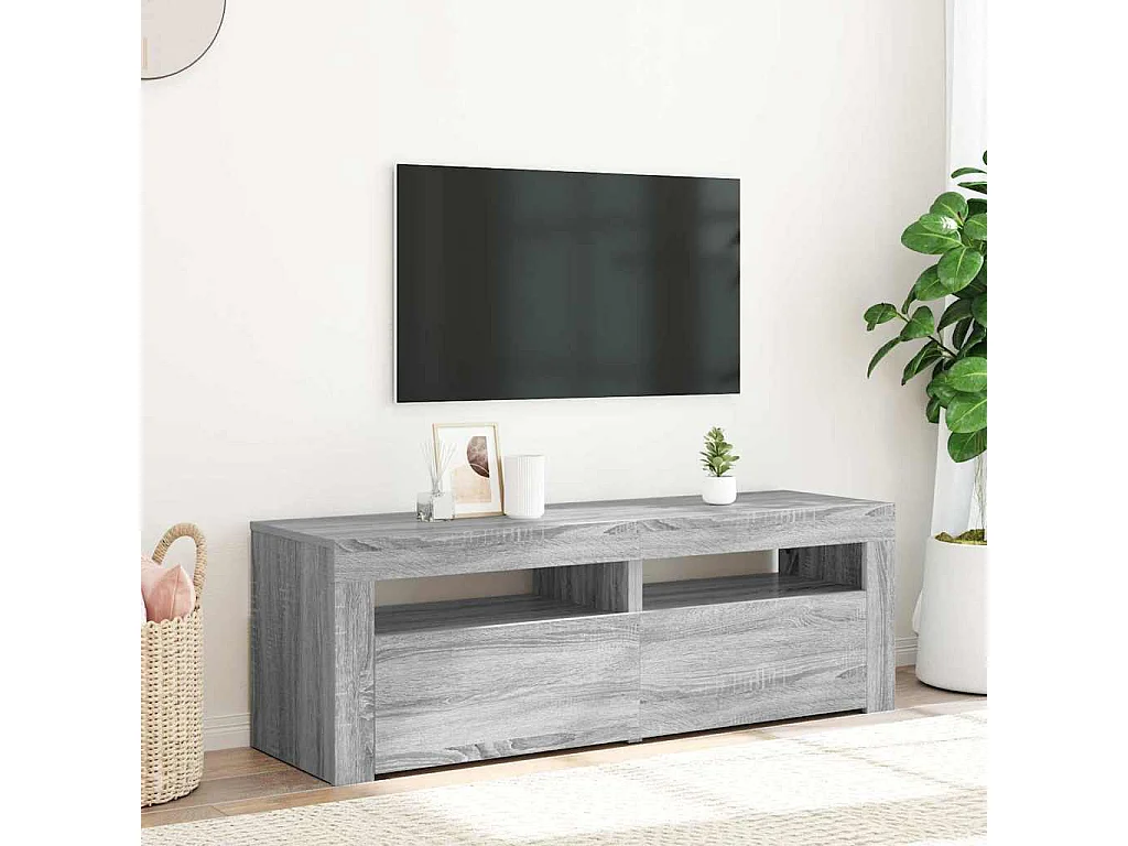 Meuble TV | Banc TV | Armoire TV avec lumières LED sonoma gris 120x35x40 cm