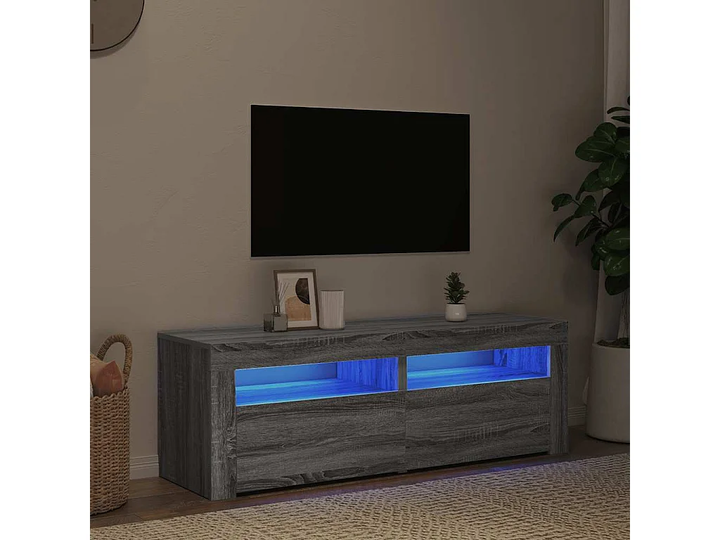 Meuble TV | Banc TV | Armoire TV avec lumières LED sonoma gris 120x35x40 cm