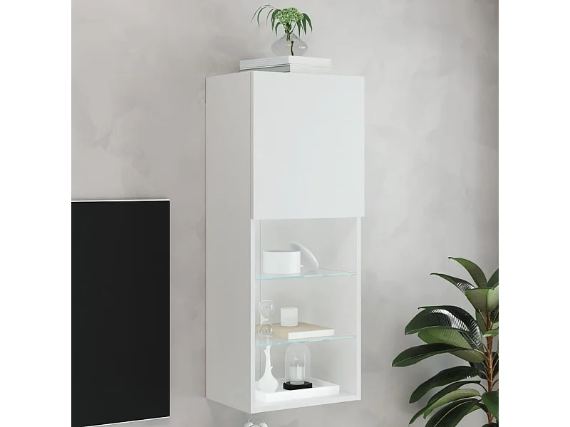 Meuble TV | Banc TV | Armoire TV avec lumières LED blanc 40,5x30x102 cm