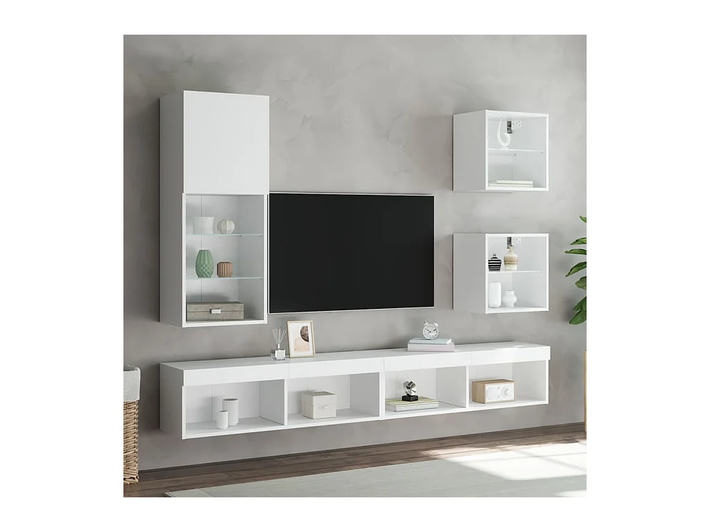 Meuble TV | Banc TV | Armoire TV avec lumières LED blanc 40,5x30x102 cm