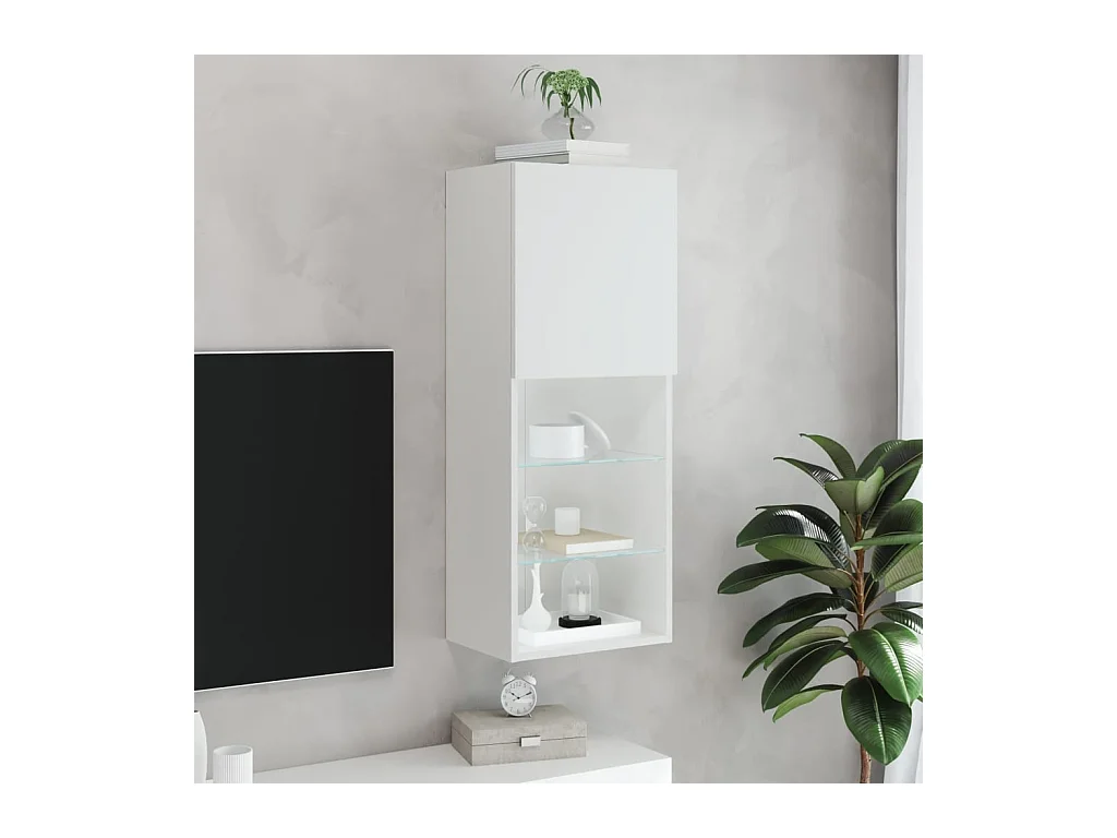 Meuble TV | Banc TV | Armoire TV avec lumières LED blanc 40,5x30x102 cm