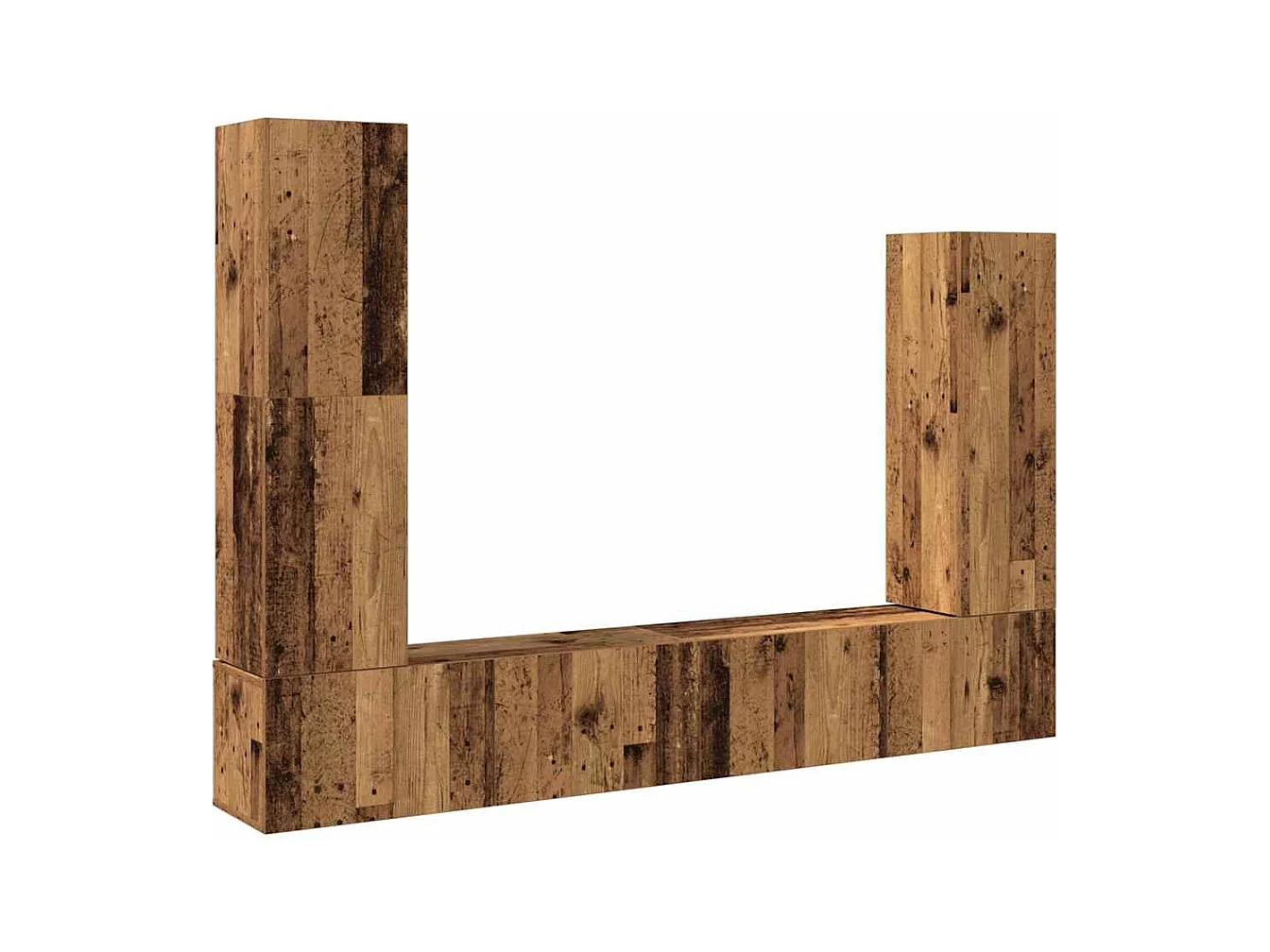 4-delig Tv-meubelset | Tv-Bank | TV-kast wandmontage bewerkt hout oud houtkleurig