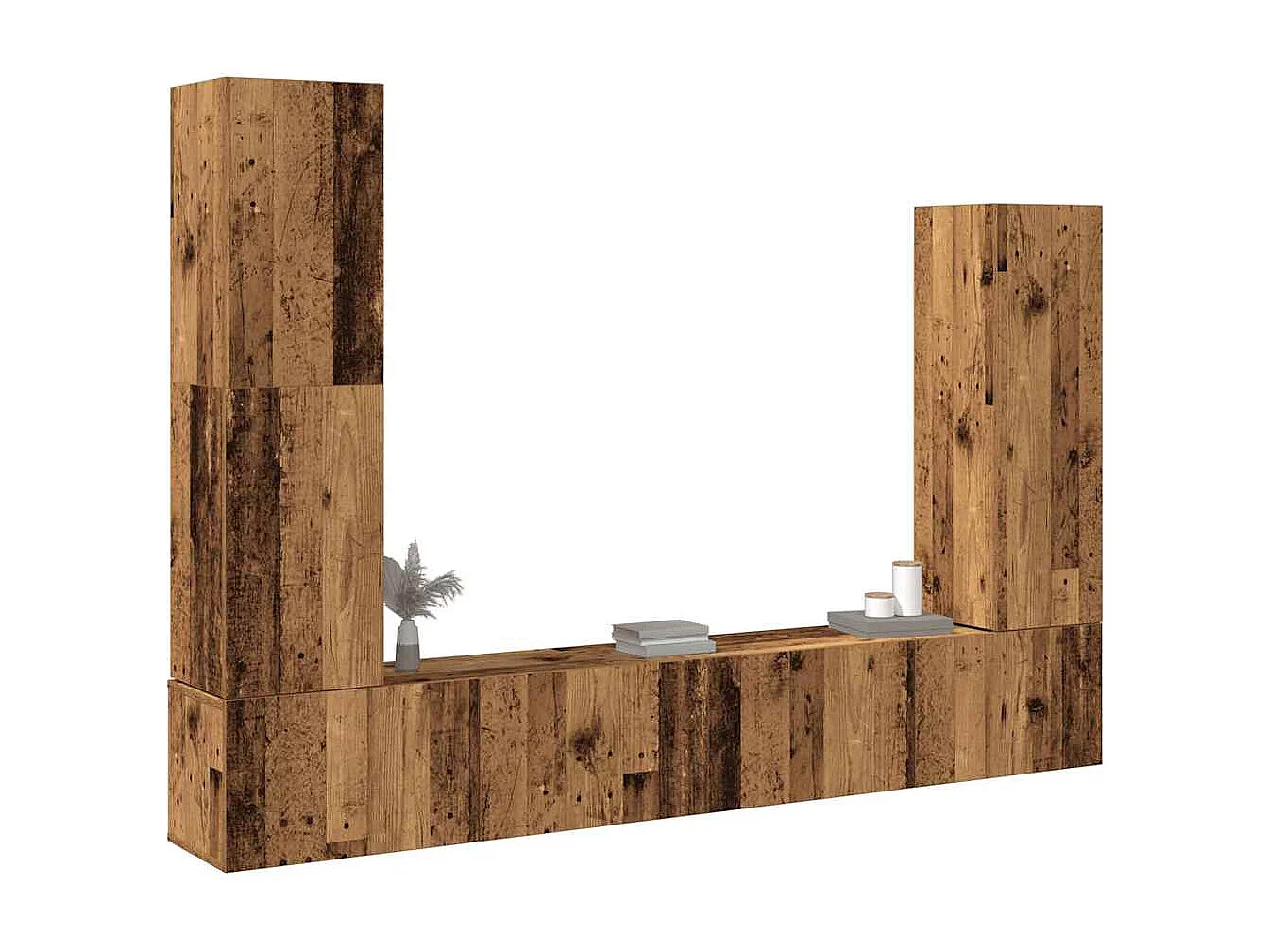 Set Mobile TV | Armadietto TV 4 pz Montato a Parete Legno Antico in Truciolato