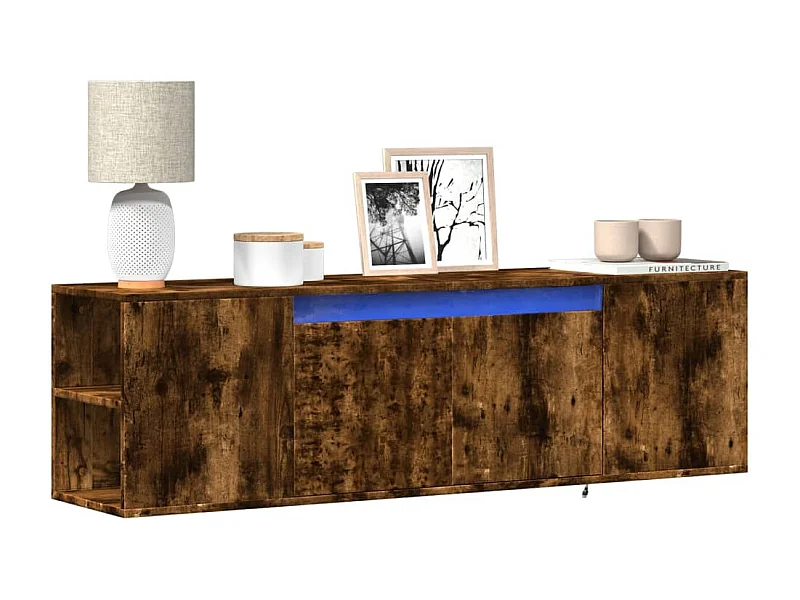 Meuble TV | Banc TV | Armoire TV mural avec lumières LED chêne fumé 135x31x39,5 cm