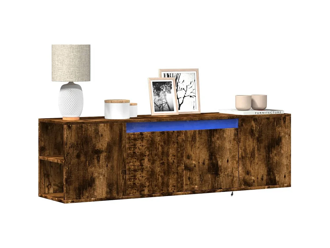 Tv-wandmeubel | TV-kast | Tv-Bank met LED-verlichting 135x31x39,5 cm gerookt eiken