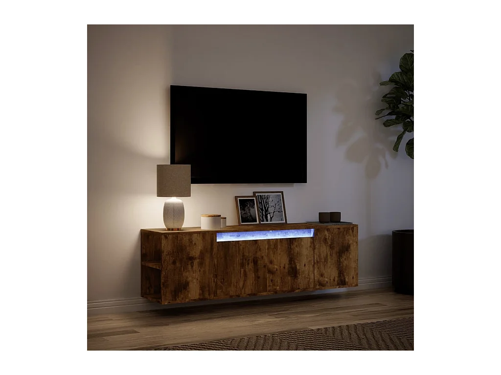 Tv-wandmeubel | TV-kast | Tv-Bank met LED-verlichting 135x31x39,5 cm gerookt eiken