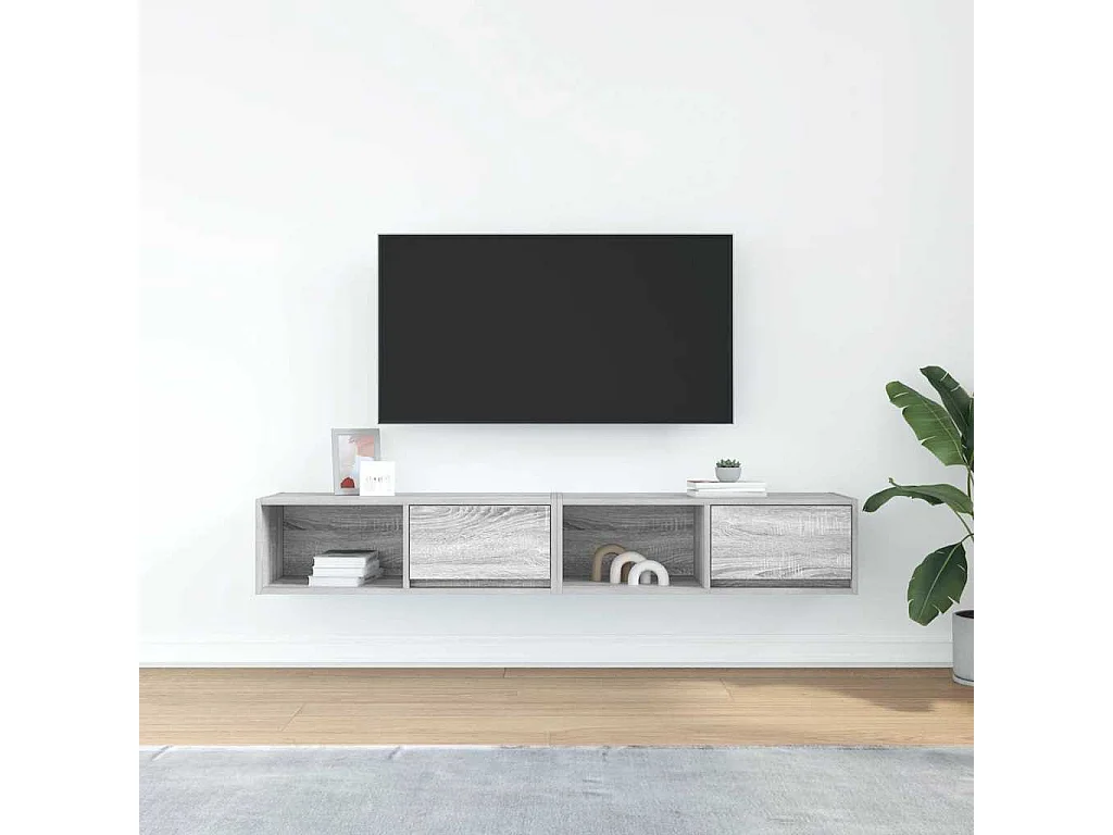 Tv-meubelen | Tv-Banken | TV-kasten 2 st 80x31x25,5 cm bewerkt hout grijs sonoma eiken