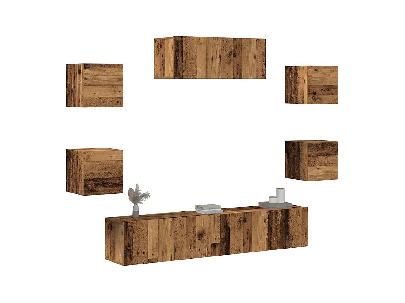 Mueble para TV  | Gabinete de TV |  Mueble de salón de pared madera vieja 5 piezas