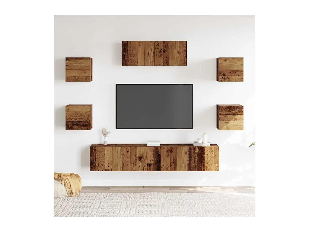Mueble para TV  | Gabinete de TV |  Mueble de salón de pared madera vieja 5 piezas