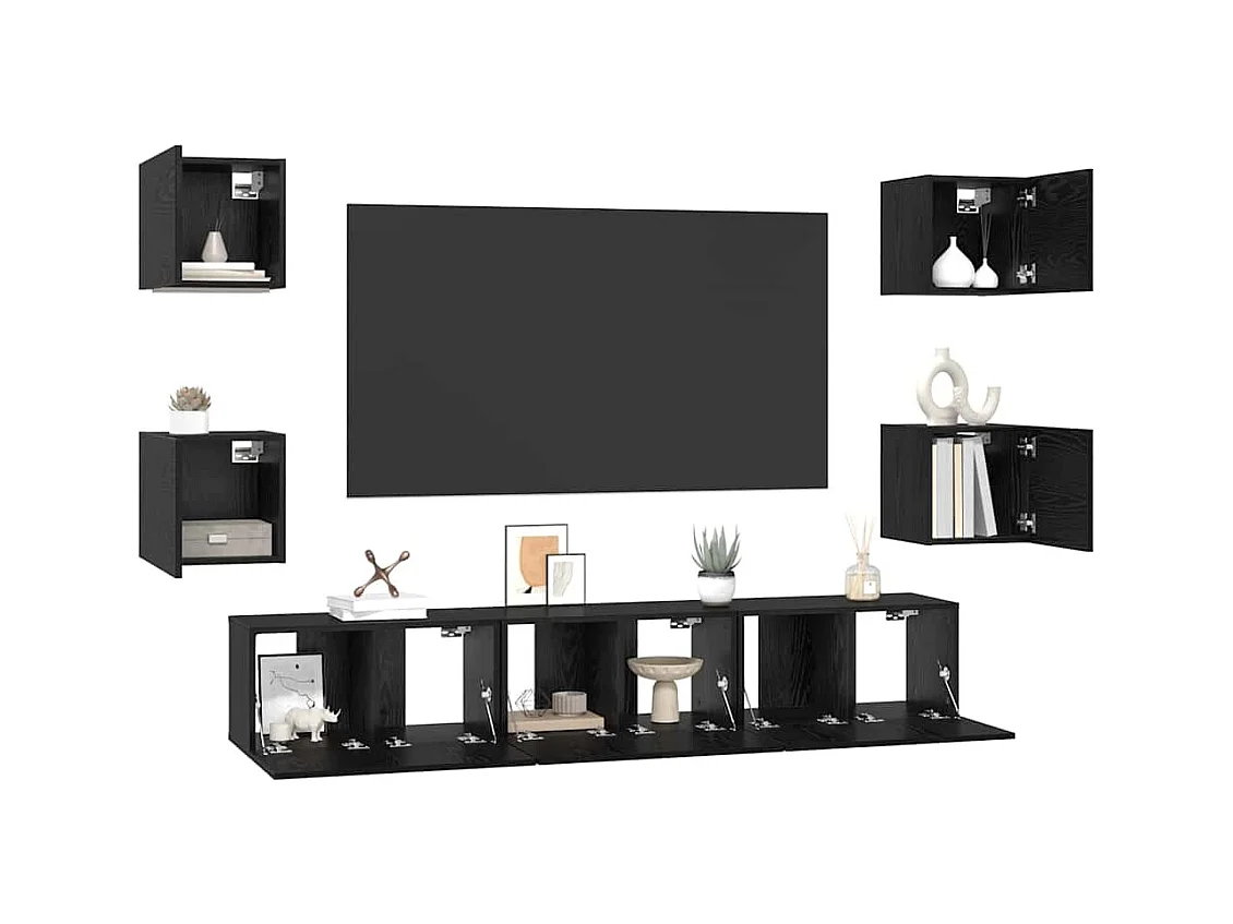 Tv-meubelset | Tv-Bank | TV-kast Anders 7 pcs Zwart eiken Medium 180 x 30 x 30 cm