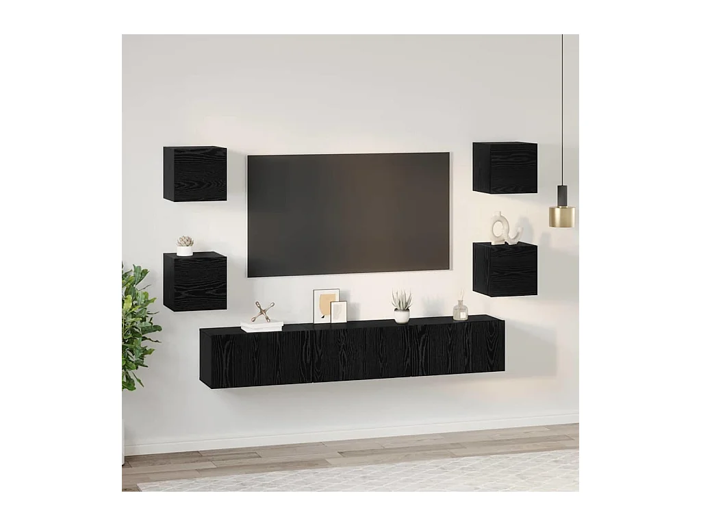 Tv-meubelset | Tv-Bank | TV-kast Anders 7 pcs Zwart eiken Medium 180 x 30 x 30 cm