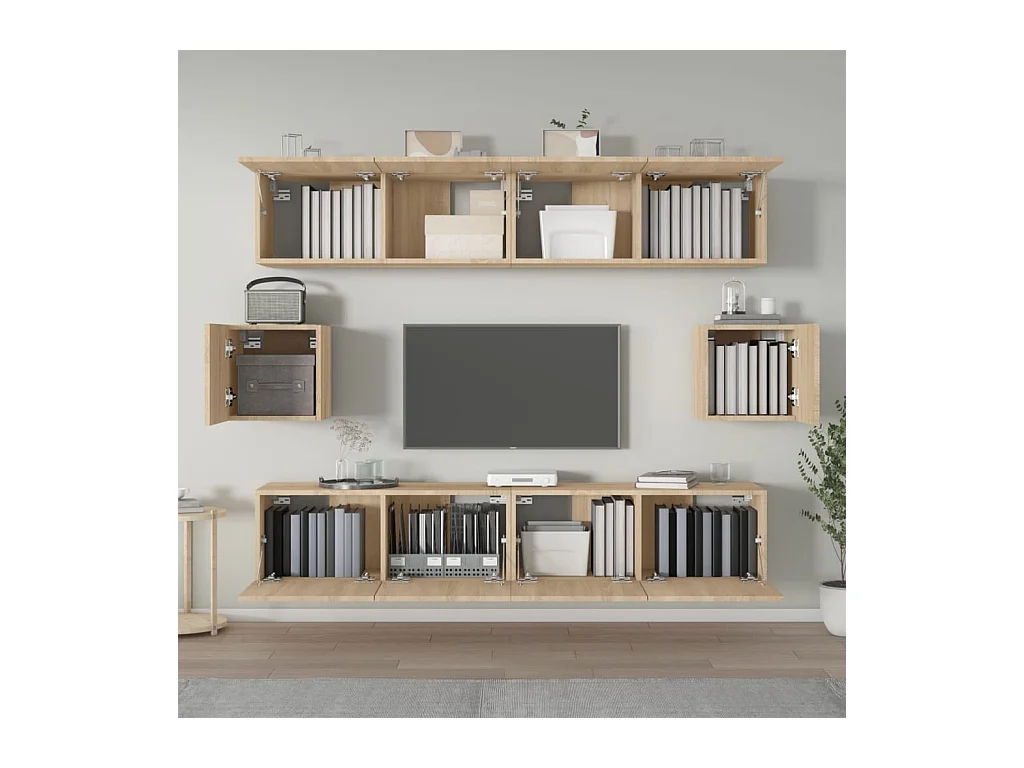 Set de muebles para TV  | Gabinetes de TV |  Muebles de salón 6 pzas madera contrachapada roble sonoma