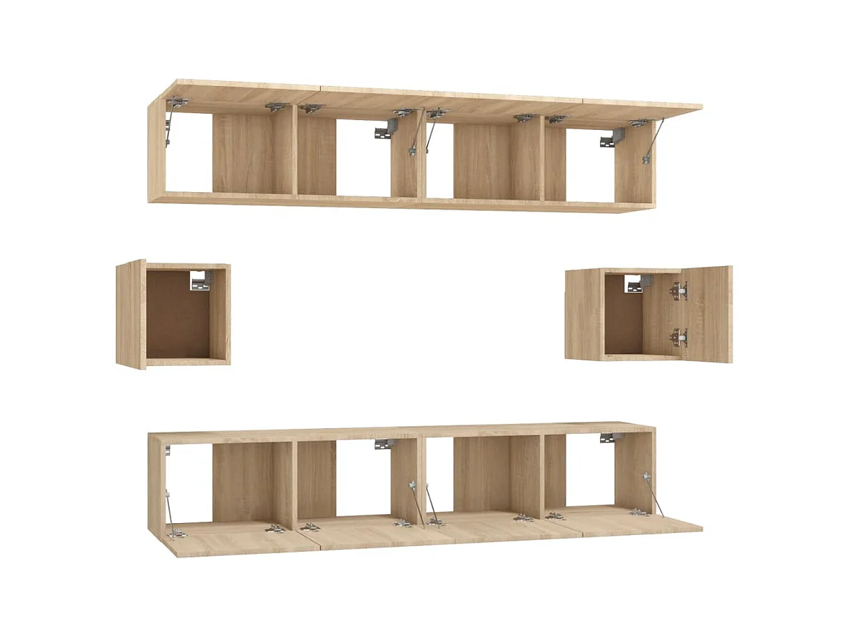 Set de muebles para TV  | Gabinetes de TV |  Muebles de salón 6 pzas madera contrachapada roble sonoma