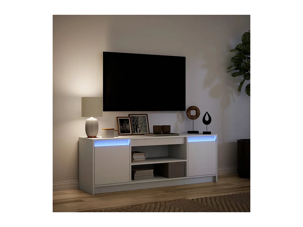 Mueble de TV | Mueble de salón con LED madera de ingeniería blanco 139,5x34x50 cm
