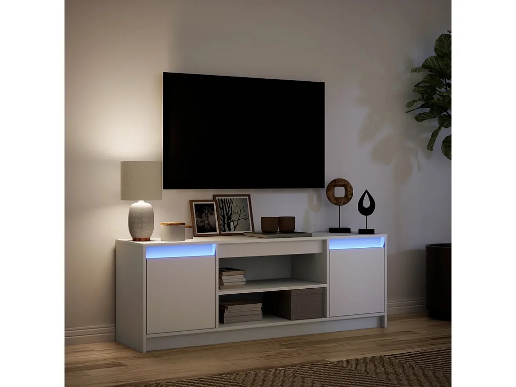 Mueble de TV | Mueble de salón con LED madera de ingeniería blanco 139,5x34x50 cm