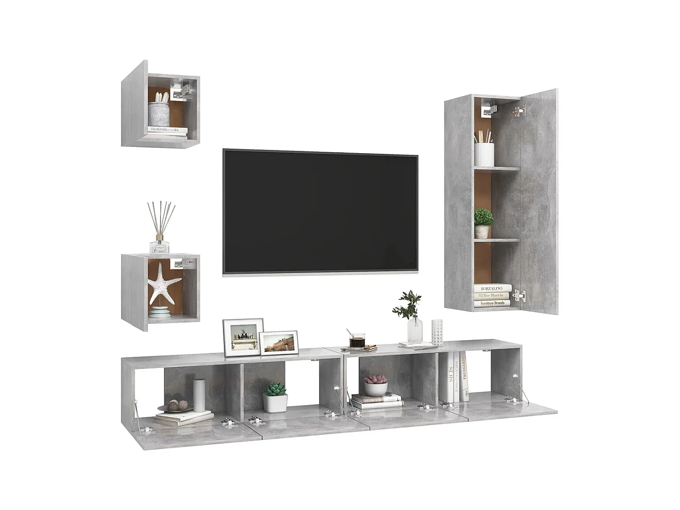 Set muebles de salón TV | Gabinetes de TV |  Muebles de TV 5 pzas madera ingeniería gris hormigón