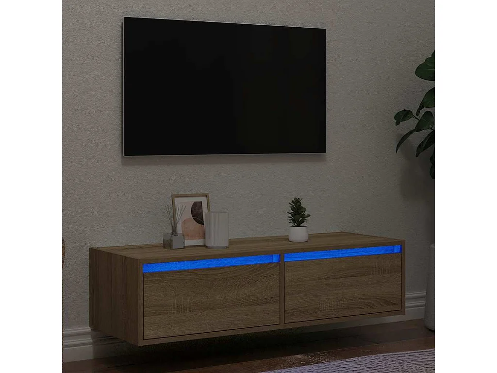 Meuble TV | Banc TV | Armoire TV avec lumières LED chêne sonoma 100X35,5x25 cm