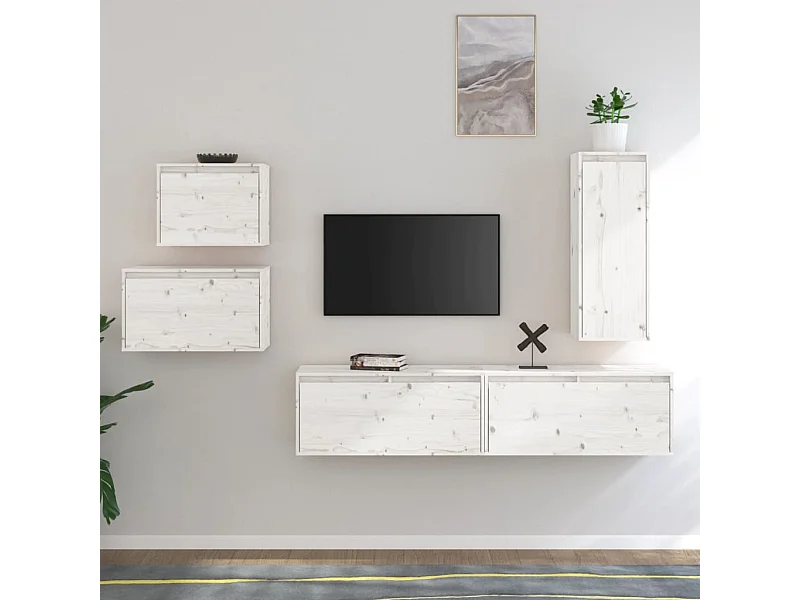muebles para TV  | Gabinetes de TV |  Muebles de salón 5 piezas madera maciza de pino blanco