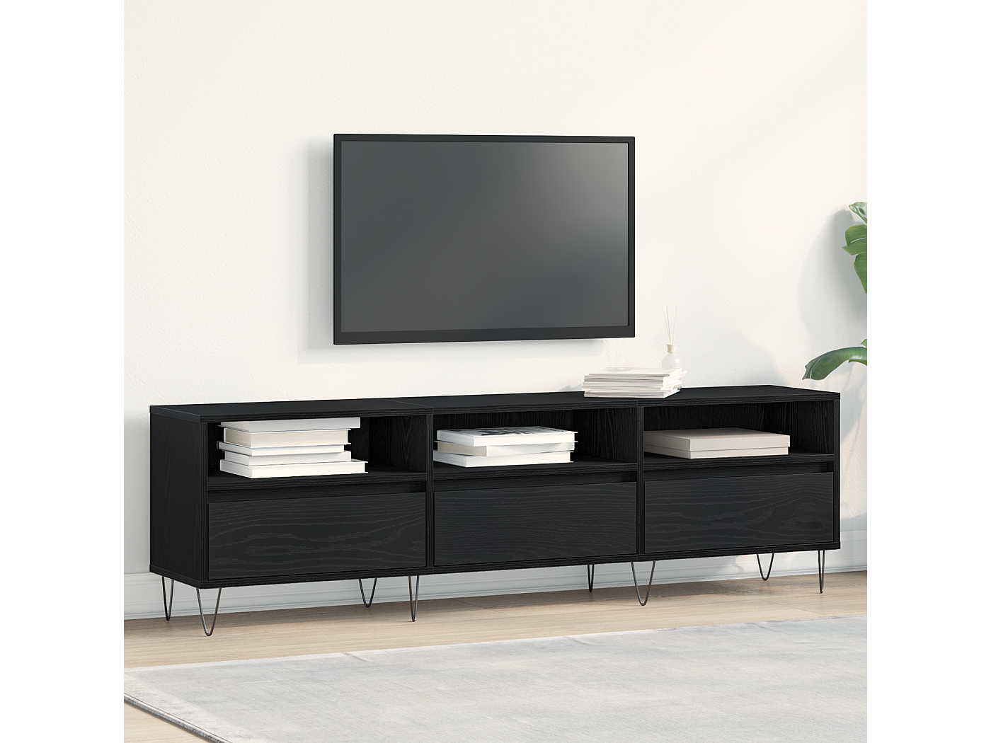 meuble TV | Banc TV | Armoire TV Noir Chêne 150x30x44,5 cm en bois d ...